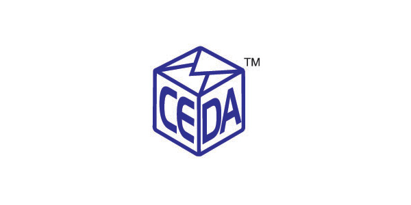 一(yī)個(gè)立體(tǐ)的(de)正方形盒子(zǐ)側面寫著(zhe)字母CEDA等名稱的(de)标志(zhì)創意設計(jì)